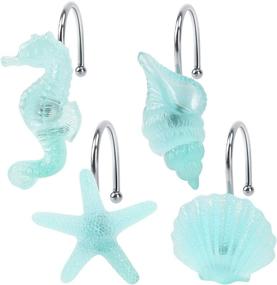 img 4 attached to KAWANA Shower Curtain Hooks: Set of 12 Glow in The Dark Starfish, Seashell, Conch, and Seahorse Decorative Stainless Steel Hooks - Blue Ocean Beach Theme Bathroom Décor