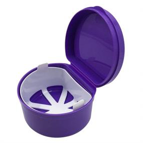 img 3 attached to Denture Care Kit: Convenient Denture Cup with Strainer, Brush, Retainer Case, Lid, and Storage Solution (Purple)