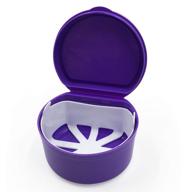 denture care kit: convenient denture cup with strainer, brush, retainer case, lid, and storage solution (purple) logo