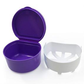 img 2 attached to Denture Care Kit: Convenient Denture Cup with Strainer, Brush, Retainer Case, Lid, and Storage Solution (Purple)
