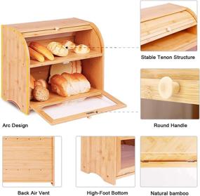 img 2 attached to 🍞 Large Capacity Bamboo Roll Top Bread Box with Transparent Window - Easy Assembly for Kitchen Food Storage and Organization