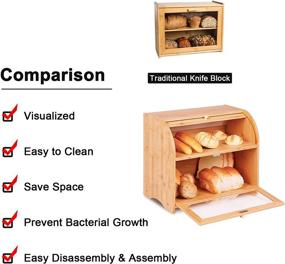 img 1 attached to 🍞 Large Capacity Bamboo Roll Top Bread Box with Transparent Window - Easy Assembly for Kitchen Food Storage and Organization