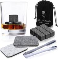 🥃 aa wonders premium whiskey stones set: 9 chilling rocks for drinks | reusable ice cubes with velvet carrying pouch, grey logo