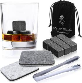 img 4 attached to 🥃 AA Wonders Premium Whiskey Stones Set: 9 Chilling Rocks for Drinks | Reusable Ice Cubes with Velvet Carrying Pouch, Grey