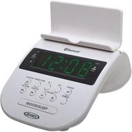 📻 jensen jcr-295-w bluetooth clock radio with cellphone holder - white: an all-in-one device for wireless connectivity and convenient storage logo