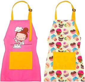 img 4 attached to 👦 Girls and Boys Kids Aprons, Cooking and Baking Toddler Girls Apron Set, 2 Pack
