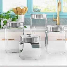 img 3 attached to Set of 4 Square Glass Cookie Jars with Airtight Lids + Marker & Labels - Ideal Canister Sets for Kitchen Counter or Bathroom - Versatile Food Storage Containers for Pantry: Flour, Sugar, Coffee, Cookies, and More.