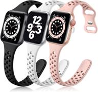 🌸 snblk набор из 3 тонких браслетов для apple watch - стильные и воздухопроницаемые силиконовые ремешки для женщин, совместимые с iwatch se и серией 7/6/5/4/3/2/1 (38мм/40мм/41мм) - черный/белый/розовый песок логотип