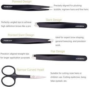 img 2 attached to 🔧 FIXBODY 5-Piece Stainless Steel Tweezers Set with Curved Scissors - Best Precision Tweezer for Eyebrows, Splinter & Ingrown Hair Removal - Includes Leather Travel Case