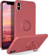 📱 domaver iphone xs max case 360° ring holder kickstand (car mount support) - silicone soft rubber microfiber cushioned cover for iphone xs max 6.5", camellia logo