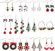 🎄 eye-catching 12-pairs christmas dangle earrings: fabulously festive kalolary xmas theme pierced hook drops for women & girls logo