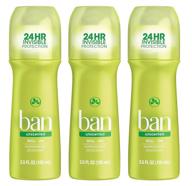 💦 unscented ban roll-on antiperspirant deodorant for women and men, 3 pack - 3.5 ounce logo