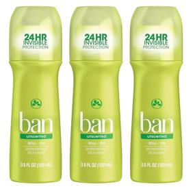 img 4 attached to 💦 Unscented Ban Roll-On Antiperspirant Deodorant for Women and Men, 3 Pack - 3.5 Ounce