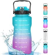 💧 favofit motivational half gallon water bottle with straw - 64 oz bpa-free plastic jug for fitness, gym, sports & outdoor - green/purple gradient logo