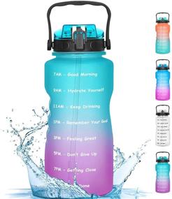 img 4 attached to 💧 Favofit Motivational Half Gallon Water Bottle with Straw - 64 oz BPA-Free Plastic Jug for Fitness, Gym, Sports & Outdoor - Green/Purple Gradient