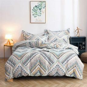 img 4 attached to 🛏️ Ethnic Explorer Bohemian Boho Duvet Cover Set - 100% Natural Cotton, King Size, Yellow White Blue Modern Aztec Print - Comfortable, Lightweight, Breathable - Zipper Ties Included (NO Comforter)