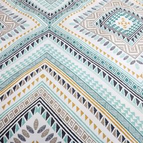 img 2 attached to 🛏️ Ethnic Explorer Bohemian Boho Duvet Cover Set - 100% Natural Cotton, King Size, Yellow White Blue Modern Aztec Print - Comfortable, Lightweight, Breathable - Zipper Ties Included (NO Comforter)