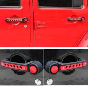 img 2 attached to 🔴 Red Grab Handle Inserts & Push Button Knobs Cover Trim Set for 2007-2018 Jeep Wrangler JK & Unlimited (5PCS)