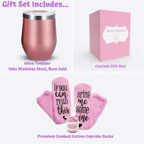 img 3 attached to 🌹 Rose Gold Wine Gift Set: Stainless Steel Tumbler, Cupcake Socks, Perfect Gift for Women and Wine Lovers