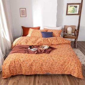 img 4 attached to 🎃 AMWAN Pumpkin Floral Duvet Cover Queen: Vibrant Orange Flowers & Branches Design, 100% Cotton Comforter Cover for Girls, Zipper Closure, 4 Corner Ties - Chic Flower Bedroom Collection