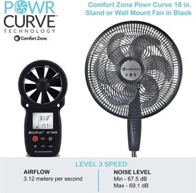 img 1 attached to 🌀 Comfort Zone PowrCurve 18-Inch 3-Speed Pedestal Fan - 6 Blades, Tri-Curve Grill for Reduced Noise, Adjustable Tilt, Black/Silver