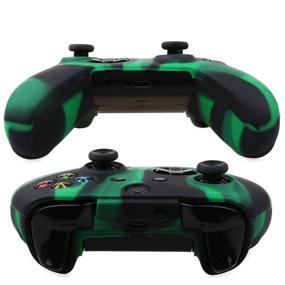 img 1 attached to YoRHa Silicone Cover Skin Case for Microsoft Xbox One X and Xbox One S Controller - Black Green Color, Includes Pro Thumb Grips - 8 Pieces