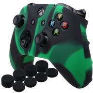 yorha silicone cover skin case for microsoft xbox one x and xbox one s controller - black green color, includes pro thumb grips - 8 pieces logo