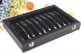 img 3 attached to 📿 Wudygirl Necklace Tray Storage Box: 20 Hooks Jewelry Display with Stackable Design, Lockable Glass Top, and Luxurious Black Velvet Boxes