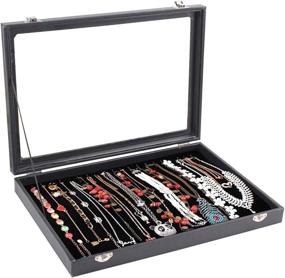 img 4 attached to 📿 Wudygirl Necklace Tray Storage Box: 20 Hooks Jewelry Display with Stackable Design, Lockable Glass Top, and Luxurious Black Velvet Boxes