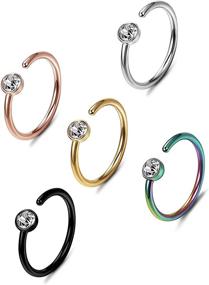 img 1 attached to ORAZIO Set of 5-12Pcs 20G Stainless Steel Nose Ring Hoop with CZ for Body and Ear Piercing, Available in 5 Assorted Colors