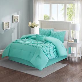 img 2 attached to 💎 Luxe Diamond Tufted Comforter Set - Aqua, Queen Size (90"x90") - All Season Bedding with Bed Skirt and Decorative Pillows - 5 Piece Set - Comfort Spaces Cavoy Faux Silk