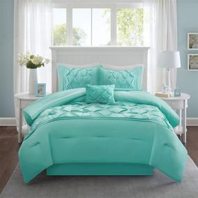 img 4 attached to 💎 Luxe Diamond Tufted Comforter Set - Aqua, Queen Size (90"x90") - All Season Bedding with Bed Skirt and Decorative Pillows - 5 Piece Set - Comfort Spaces Cavoy Faux Silk