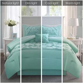 img 3 attached to 💎 Luxe Diamond Tufted Comforter Set - Aqua, Queen Size (90"x90") - All Season Bedding with Bed Skirt and Decorative Pillows - 5 Piece Set - Comfort Spaces Cavoy Faux Silk