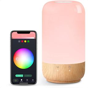 img 4 attached to 🛏️ Lepro Smart Bedside Lamp: WiFi APP Control Dimmable LED Nightstand Touch Lamp, Compatible with Alexa & Google Home - White & RGB Color Changing Mood Night Light (Light Wood Grain Color)