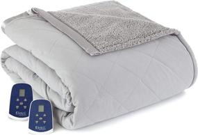 img 4 attached to Slate Grey King Size Thermee Micro Flannel Electric Blanket with Sherpa: Cozy Comfort for a Restful Sleep