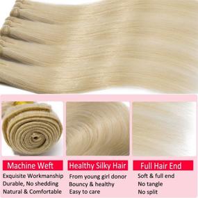 img 3 attached to 💇 Premium Virgin Human Hair Bundle Extensions - 18 Inch 1 Bundle, #60 Platinum Blonde Straight, Unprocessed Brazilian Hair Weft for Long Hair Weave - 100g/Bundle - Ideal for Women