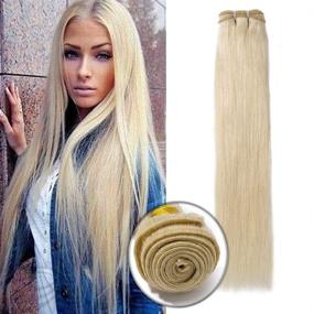 img 4 attached to 💇 Premium Virgin Human Hair Bundle Extensions - 18 Inch 1 Bundle, #60 Platinum Blonde Straight, Unprocessed Brazilian Hair Weft for Long Hair Weave - 100g/Bundle - Ideal for Women