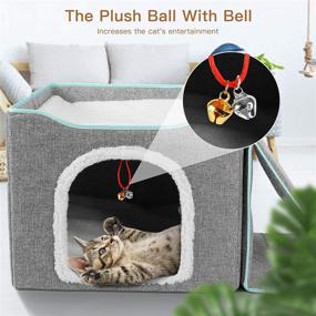 img 2 attached to 🐱 Indoor Cat Beds: Upgraded Foldable Cube Cave House with Sisal Scratcher and Fluffy Ball - Perfect for Kitty Play and Comfortable Rest