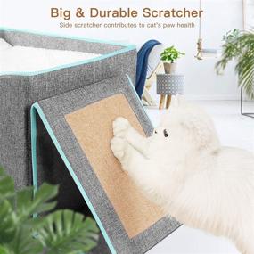 img 3 attached to 🐱 Indoor Cat Beds: Upgraded Foldable Cube Cave House with Sisal Scratcher and Fluffy Ball - Perfect for Kitty Play and Comfortable Rest