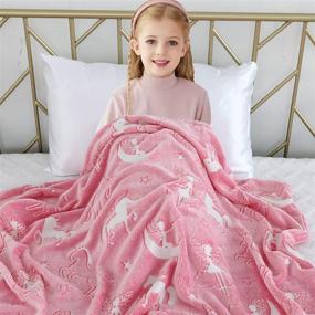 img 2 attached to 🦄 HOMEELF Pink Glow in the Dark Blanket - 50 x 60 inches, Soft Plush Unicorn Star Throw Blanket - Perfect Halloween, Christmas, Thanksgiving, Birthday Gift for Kids, Women, Girls, Boys