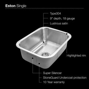 img 2 attached to Houzer Eston STS-1300-1 Undermount Stainless Steel Single Bowl Kitchen Sink, 18 Gauge