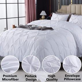 img 2 attached to 🛏️ Andency White Pinch Pleated Comforter Queen Set: 3-Piece Pintuck Microfiber Down Alternative Bedding (90x90 Inch) - Includes Comforter & 2 Pillowcases