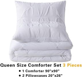 img 3 attached to 🛏️ Andency White Pinch Pleated Comforter Queen Set: 3-Piece Pintuck Microfiber Down Alternative Bedding (90x90 Inch) - Includes Comforter & 2 Pillowcases