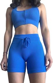img 4 attached to 🏋️ Seamless Ribbed Crop Tank Top and Shorts Set with Yoga Leggings - Perfect for Women's Workout, Fitness, and Gym