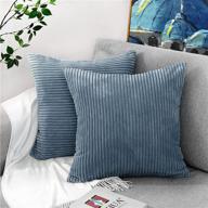 🛋️ buhua blue decorative corduroy soft solid striped throw pillow covers for couch - 2 pack (22x22), dark blue logo