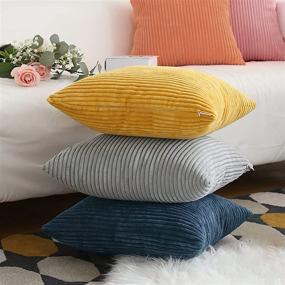 img 3 attached to 🛋️ Buhua Blue Decorative Corduroy Soft Solid Striped Throw Pillow Covers for Couch - 2 Pack (22x22), Dark Blue