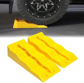 img 4 attached to VaygWay Leveling Ramp Car RV - Camper Trailer Leveler Wheel Chock: Stabilize Uneven Ground with Yellow Auto Blocks - 2 Pack