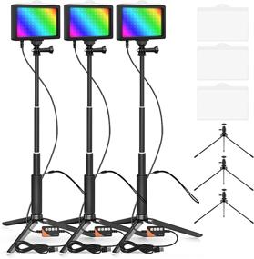 img 4 attached to Набор светодиодных видео-светильников FOSITAN LED, 3 штуки с 156 светодиодами, 4 режима, 2 светофильтра, регулируемое штативное крепление и питание через USB - идеально подходит для съемки, видеоконференций, прямых трансляций и фотографии на YouTube.