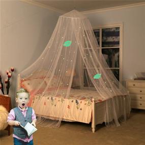 img 1 attached to 🌟 AYYOHON Glow-in-the-Dark Mosquito Net Bed Canopy - Fluorescent Stars, Round Hoop Princess Canopy Curtain Netting for Baby, Kids, Girls, Adults Beds - Queen Size Bed Canopy Net