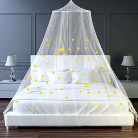 img 4 attached to 🌟 AYYOHON Glow-in-the-Dark Mosquito Net Bed Canopy - Fluorescent Stars, Round Hoop Princess Canopy Curtain Netting for Baby, Kids, Girls, Adults Beds - Queen Size Bed Canopy Net